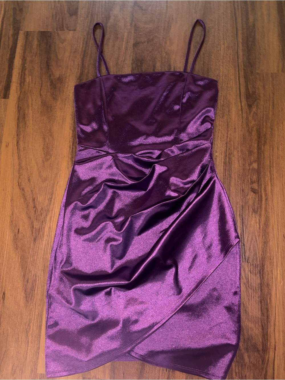 Windsor Satin Spaghetti Strap Purple Bodycon Dress